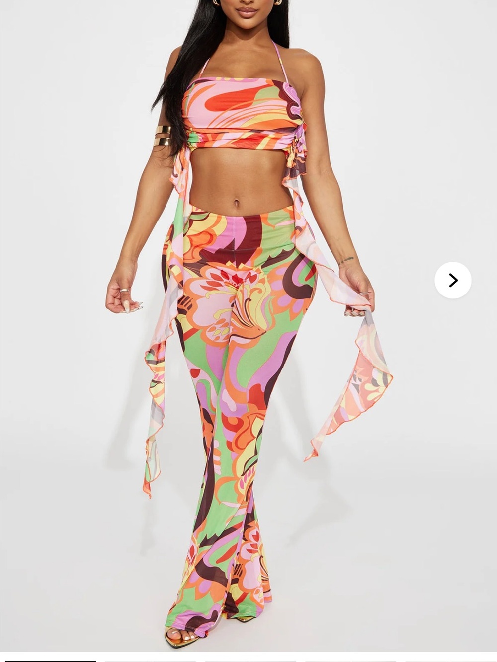 Fashion Nova - Tanya Mesh Pant Set - Orange/combo
